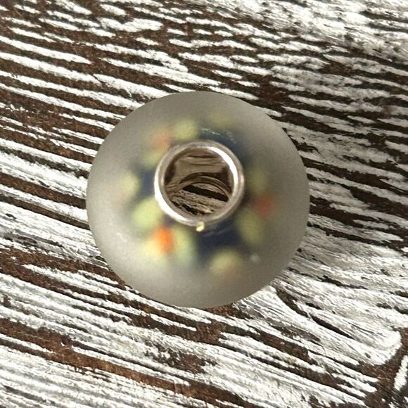 ELFBEADS Frosted Flowers Bead E925 NEW Purple Blue w Bright Yellow & Orange - Picture 5 of 8